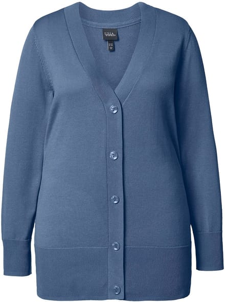 Ulla Popken - Dames - Vest V-hals knoopsluiting fijn breisel - Atlantisch blauw - Maat 46+