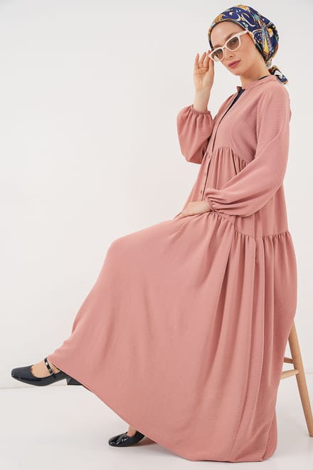 V-hals Maxi Jurk met Knopen en Relaxed Fit