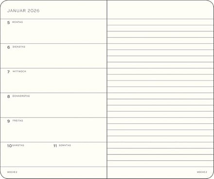 Weekagenda en Notitieboekje Pocket A6 2026 Softcover Dagoverzicht