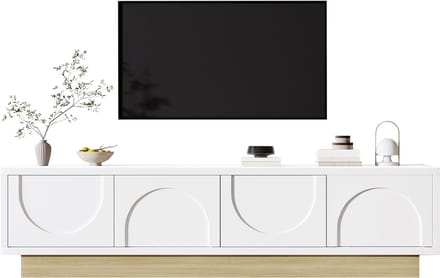 TV-Meubel - 175 cm - Met Opbergruimte En Kabelmanagement - Gebogen Design - Houtlook - Wit