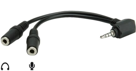 3,5mm 4-polig > 2x 3,5mm headset adapter (CTIA/AHJ) / haaks - 0,15 meter