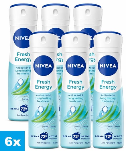 NIVEA Fresh Energy Deodorant Spray – 6 x 150 ml – 6 Stuks – 72u Bescherming – Antibacterieel