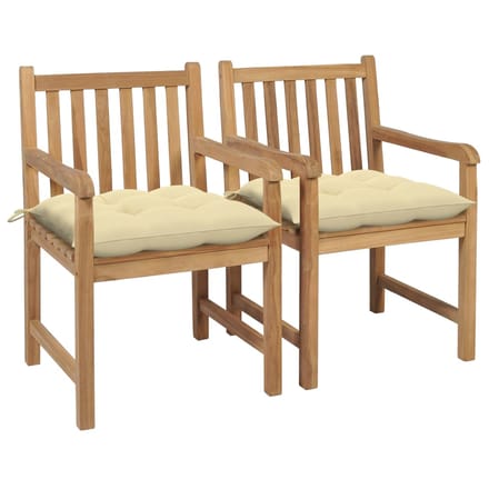 vidaXL - Tuinstoelen - 2 - st - met - crèmewitte - kussens - massief - teakhout