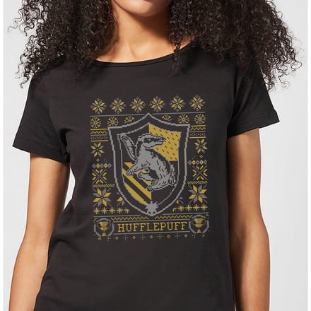 Harry Potter Hufflepuff Crest dames kerst t-shirt - Zwart - M
