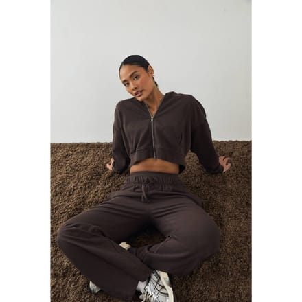 Dames DSGN Studio Premium Heavyweight Gewassen Boxy Zip Hoodie | Chocoladebruin | Maat: Large
