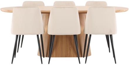 Stjärnö eethoek tafel 90x200cm en 6 stoelen naturel, beige.