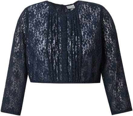 Ulla Popken - Dames - Dirndl blouse elastisch kant ronde hals 3/4-mouw - Marine - Maat 46