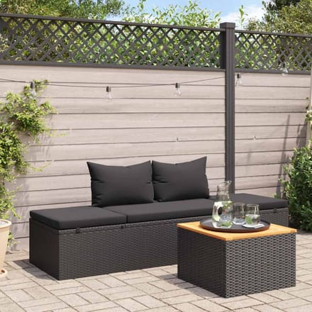 vidaXL - Ligbed - met - kussens - poly - rattan - zwart