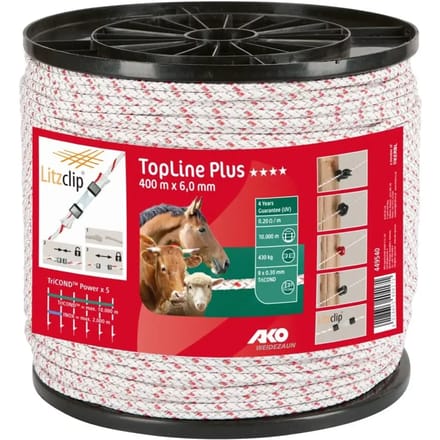 KERBL AKO Topline Plus gevl. Koord 5,5mm. 400m wit/rood 9x0.28mm