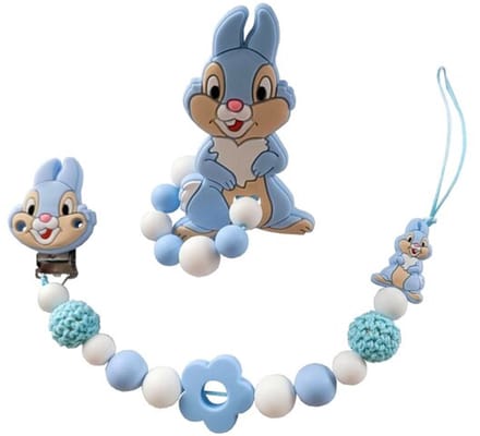 Siliconen speentouw set stampertje - blauw
