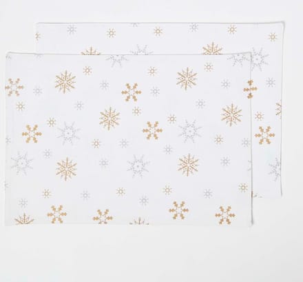 Homescapes 100% katoenen placemat, set van 2, wit met sneeuwvlokpatroon