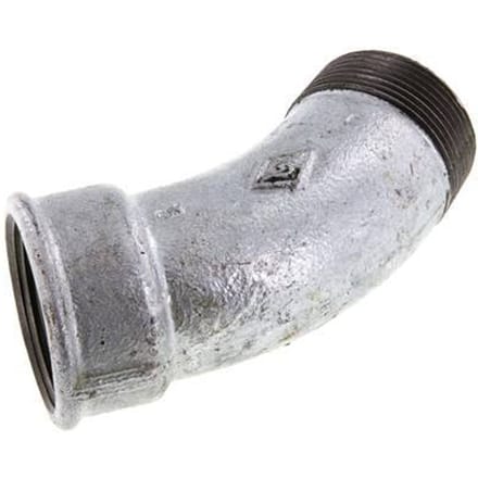L-Koppeling 45° R1 1/2'' Buitendraad X Rp1 1/2'' Binnendraad Gietijzer 25bar