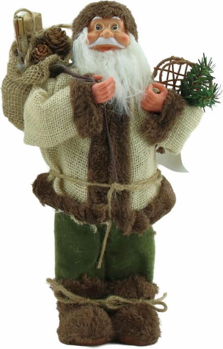 Luxe Afgewerkte Kerst Decoratie Kerstman Staand Créme/Bruin 30cm
