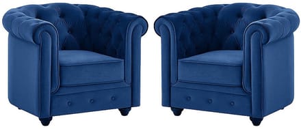Vente-unique Set van 2 fauteuils CHESTERFIELD - velours - koningsblauw