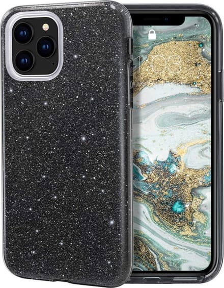 HB Hoesje Geschikt voor Apple iPhone 12 / Apple iPhone 12 Pro - Zwart - Glitter Back Cover