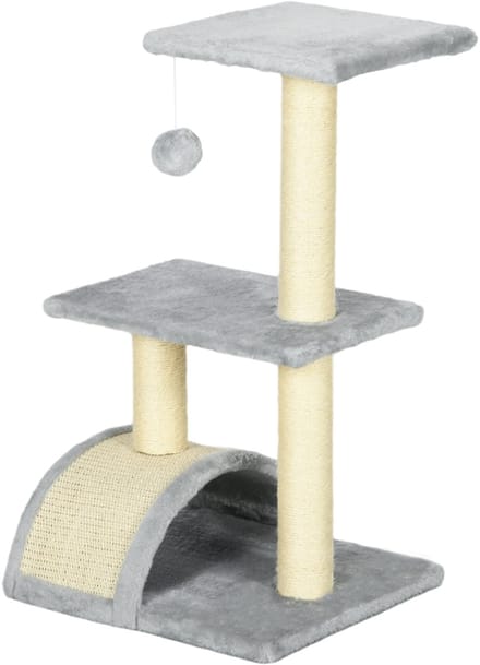 MODFU Krabpaal 72 cm van sisal en pluche, met hangende bal, meerdere platformen en MDF constructie, lichtgrijs