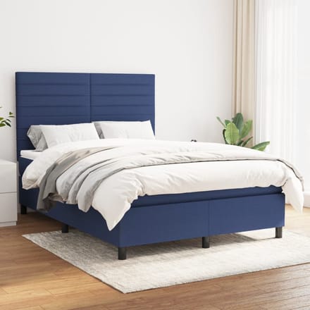 vidaXL - Boxspring - met - matras - stof - blauw - 140x200 - cm
