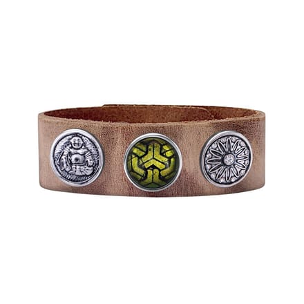 Quiges Dames Leren Armband Bruin met 3 Drukknopen Set 19.5 - 21.5cm - EBCMS323