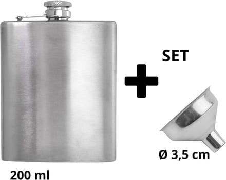 Knaak Set RVS Heupfles + Trechter - Heupfles met Schroefdop - Drinkfles - Zilver - 200 ml