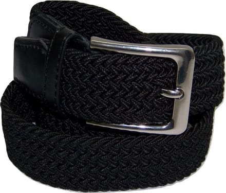 Zwart - Elastische Comfort Riem - maat 150 cm - Gevlochten - 100% Elastisch - Nikkelvrije Gesp