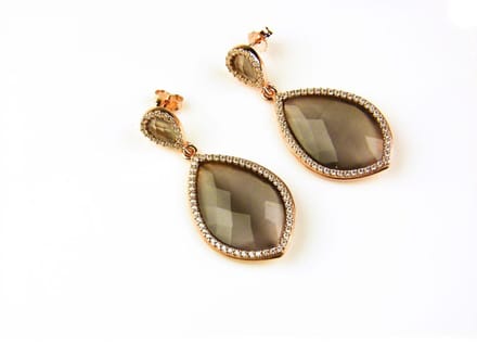 model Markies oorringen in zilver roze verguld grijze steen en cubic zirconia