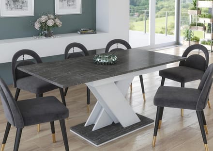 Uitschuifbare Eettafel 120 tot 160 cm met Grijs Marmereffect en Moderne V-Poot