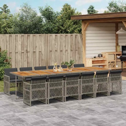 vidaXL - 13-delige - Tuinset - met - kussens - poly - rattan - grijs