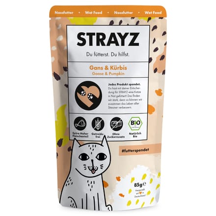 6x 85g STRAYZ Bio Pouch Gans & Pompoen Nat Kattenvoer
