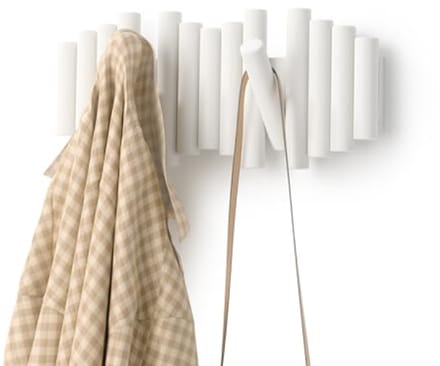 Wandhaak met 5 neerklapbare haken - Houten design - Wit