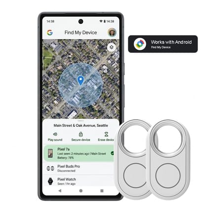 Android Smart Tag Tracker, Android Tag Key Finder zonder abonnement, werkt met Google Find My Device, waterdichte Bluetooth-vinder voor kinderen/honden/katten/koffers (wit)
