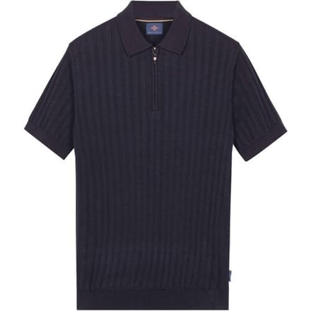 Baileys Polo Zip Collar Drop Needle Knit Stripe Texture Navy / male