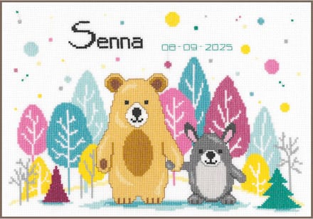 Vervaco - Telpakket kit - 32 x 22cm - Beer en konijn in het bos - PN-0214340