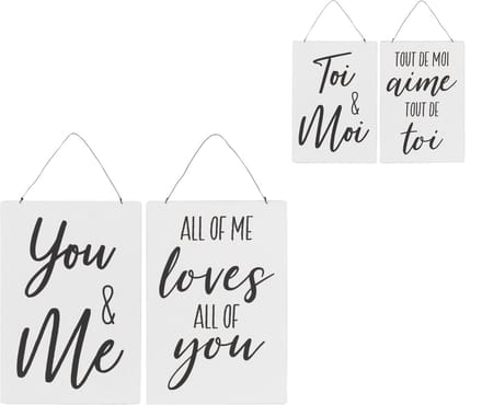 J-Line plakkaat Frans/Engels 'You&Me' - metaal - wit/zwart - 2 stuks