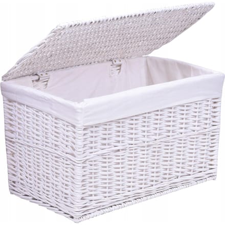 Grote Witte Rietenen Wasmand Kist 160L met Linnen Voering