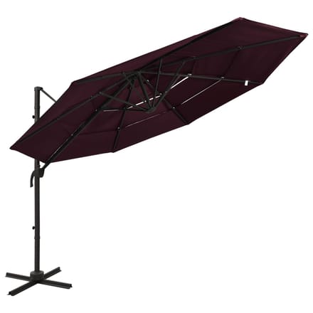 vidaXL - Parasol - 4-laags - met - aluminium - paal - 3x3 - m - bordeauxrood