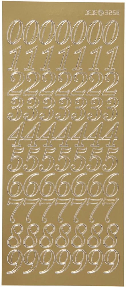 Stickers, cijfers, vel 10x23 cm, goud, 1 vel