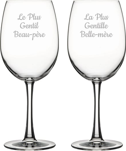 Rode wijnglas gegraveerd - 58cl - Le Plus Gentil Beau-père & La Plus Gentille Belle-mère