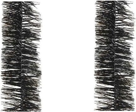 Decoris kerstslinger - 2x - zwart - 270 x 7 cm - folie/tinsel - lametta kerstboomversiering