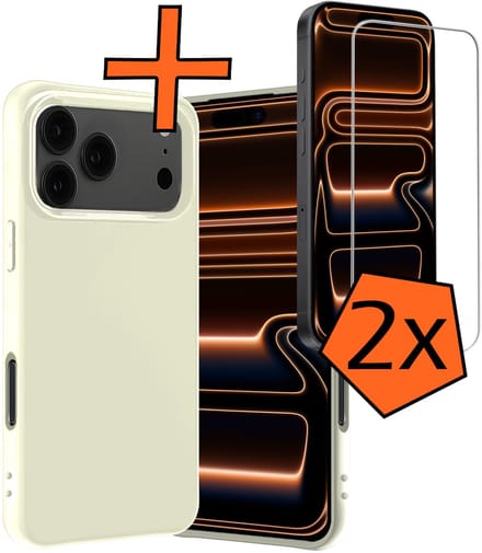 Hoes - Met 2x Screenprotector - Geschikt voor Apple iPhone 17 Pro Max / 18 Pro Max - Sterk & Shockproof - Back Cover - Siliconen Case - Telefoon Hoes - Wit