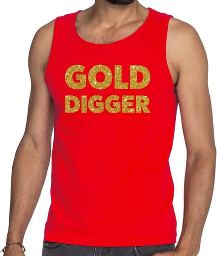 Gold Digger glitter tekst tanktop / mouwloos shirt rood heren - heren singlet Gold Digger M