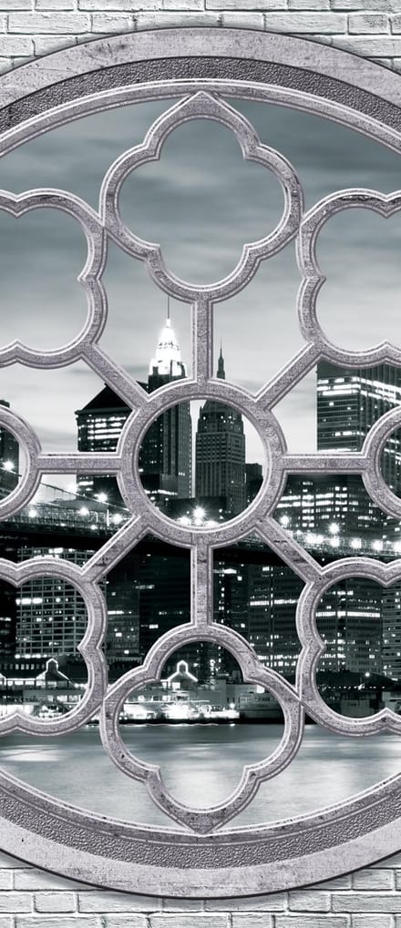 Brick Wall City Skyline Photo Wallcovering