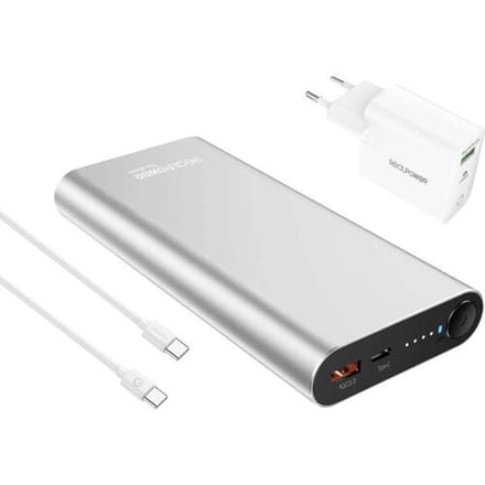 REALPOWER PB-20000 PD Pro Powerbank 20000 mAh USB PD Zilver Statusweergave