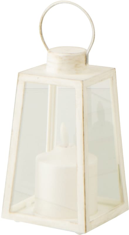 J-Line lantaarn + kaars - glas - wit - small - 2 stuks - LED lichtjes