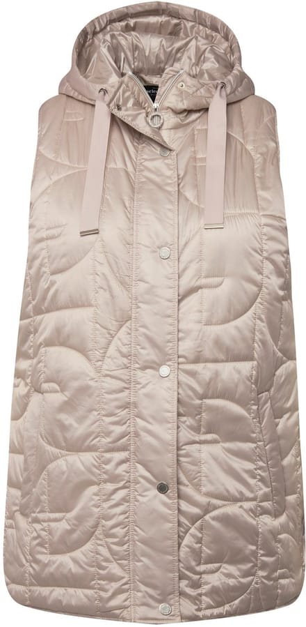 Ulla Popken - Dames - Doorgestikte bodywarmer A-lijn drukknopen opzij capuchon - Cement - Maat 42+