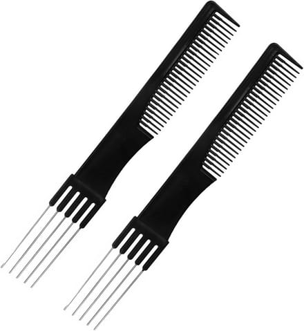 Haarkam met pinnen - Styling kam - Haar stylen - Antislip handgreep - 2 stuks - Zwart