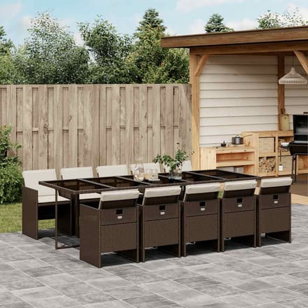 vidaXL - 11-delige - Tuinset - met - kussens - poly - rattan - bruin