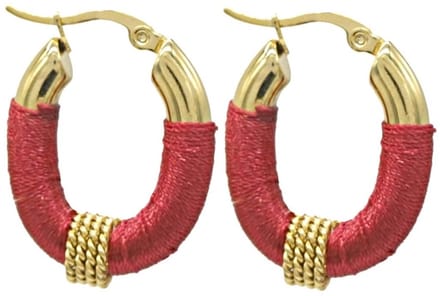 Oorbellen met Koord - Oorringen - RVS - 3 cm - Goudkleurig en Rood