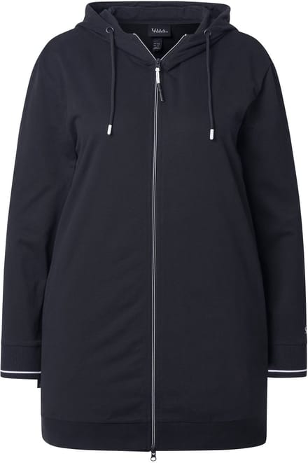 Ulla Popken - Dames - Sweatvest sierpaspel oversized capuchon 2-wegrits - Zwart - Maat 42+