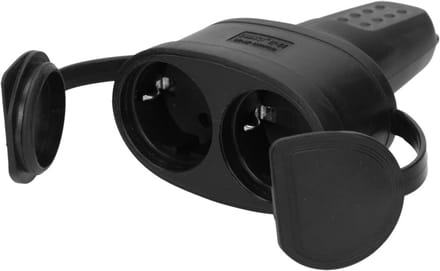 Rubberen Schuko Koppeling met Deksel IP44 - 2-voudig Stopcontact Geaard