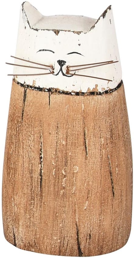 Dekoratief | Deco poes, wit/naturel, hout, 8x6x13cm | A255563